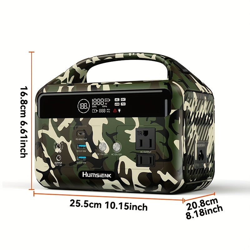 HumSienk 300W Portable Power Station - Fast Charging, 179.2Wh/56000mAh LiFePO4 Battery, 3 Input/6 Output Ports, 110V Pure Sine Wave, 2 AC Outlets, Solar Generator For Camping And Outdoor Activities.