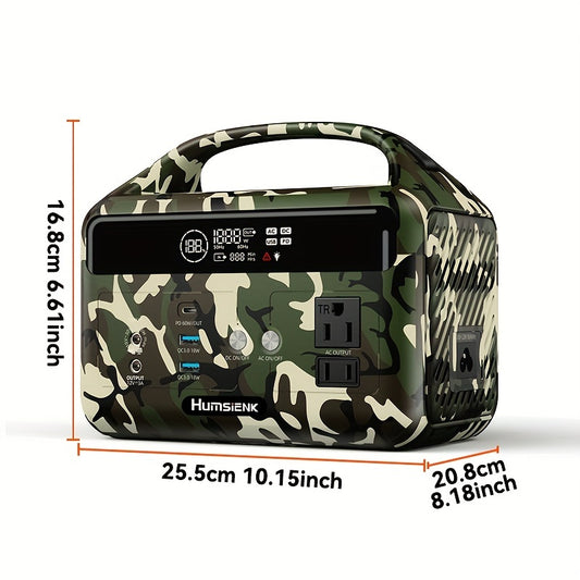 HumSienk 300W Portable Power Station - Fast Charging, 179.2Wh/56000mAh LiFePO4 Battery, 3 Input/6 Output Ports, 110V Pure Sine Wave, 2 AC Outlets, Solar Generator For Camping And Outdoor Activities.