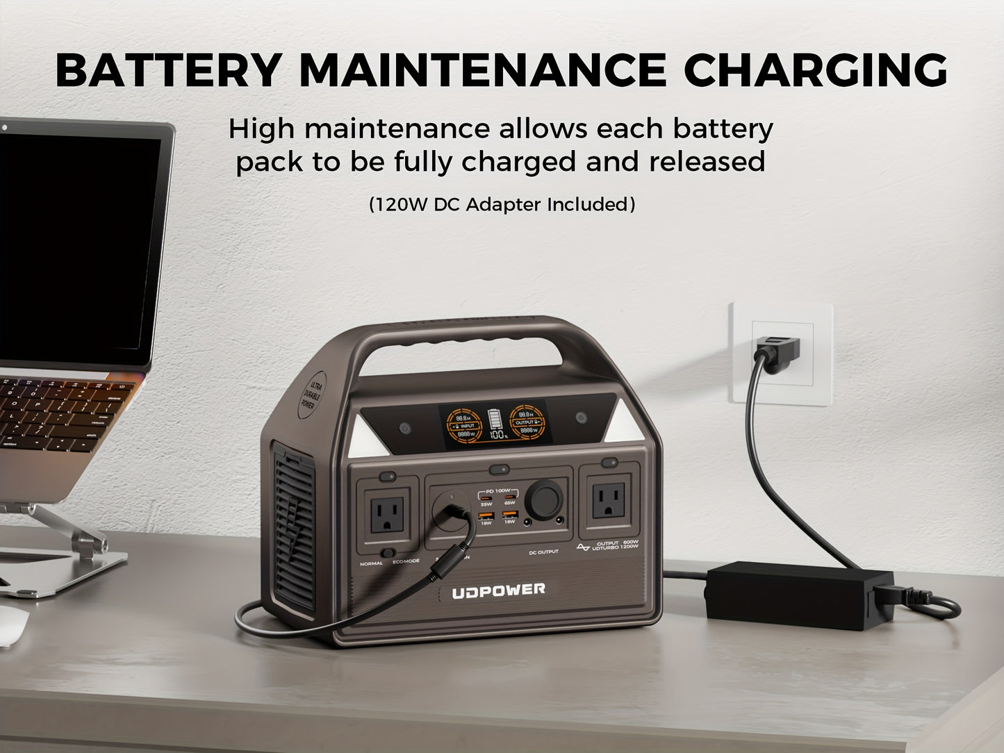 UDPOWER Portable Solar Generator - 1200W, 800W, 400W Options, AC Outlet, 2 DC & 3 USB Ports, Backup Battery for Outdoor Trips, Camping & Emergency, Outdoor Power Station | Modern Power Station | Durable Power Source, Portable