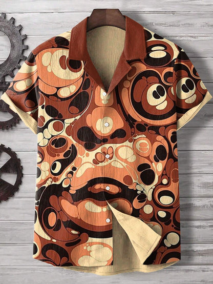 Comfortable Four-Way Stretch Wave-Print Short-Sleeve Cuban-Neck Shirt