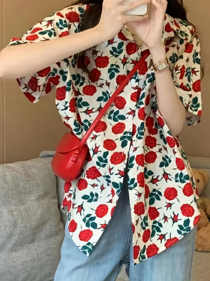 Women's Loose Casual Hawaiian Floral Shirt