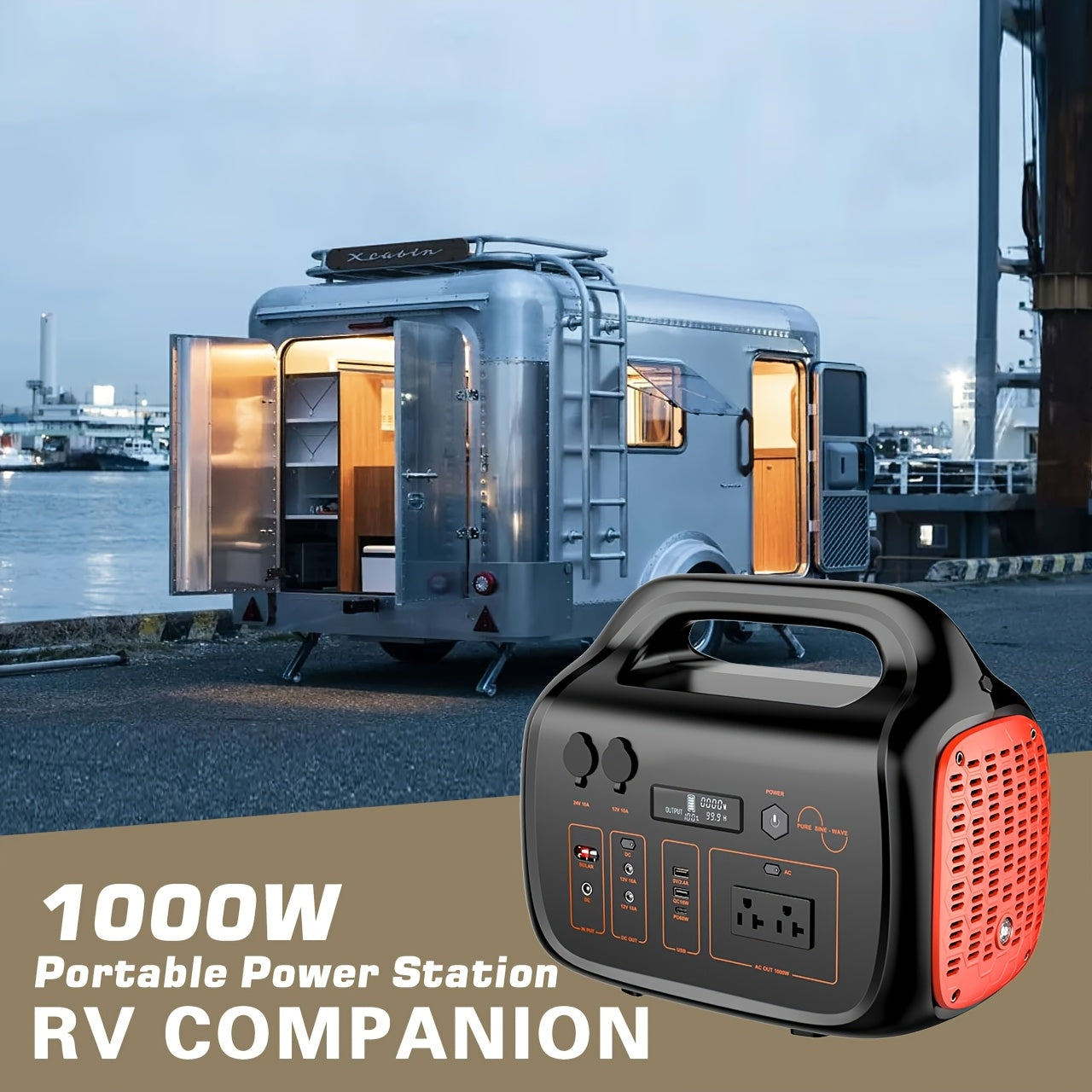 1000W (Peak 2000W)/1075Wh Portable Power Station with Foldable Solar Panel (200W), 1075Wh LiFePO4 (LFP) Battery, Fast Charging, Solar Generator Suitable for Family Emergency Outdoor Hunting Camping RV Trip