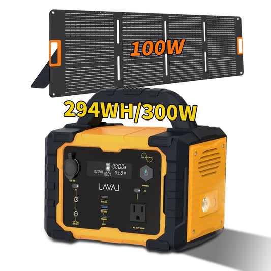 INNOVATIVE LIFE Portable Solar Generator 300W (peak 600W)/294WH With 100W Foldable Solar Panel Plug Charger Suitable For Hydraulic, Outdoor, Camping, Emergency Power, RV