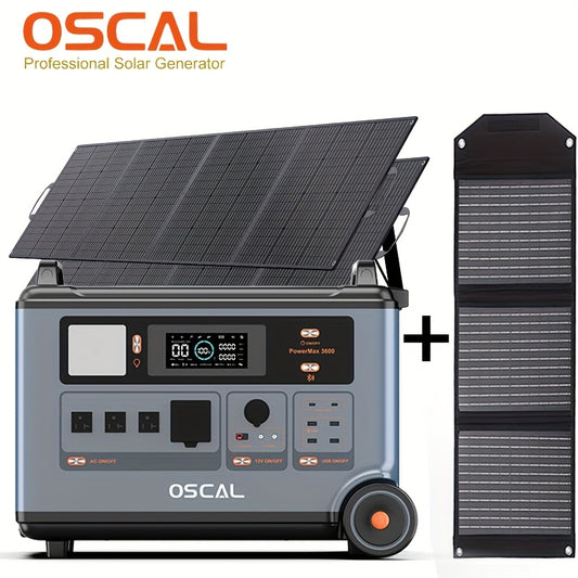 OSCAL 3600Wh Solar Generator Power Station with 4x200W Solar Panels & Bonus 30W Panel - 7200W Peak AC Output, 1.2H Backup, App Control Portable Power Unit for Home, RV, Camping - Emergency Generator for outages & off
