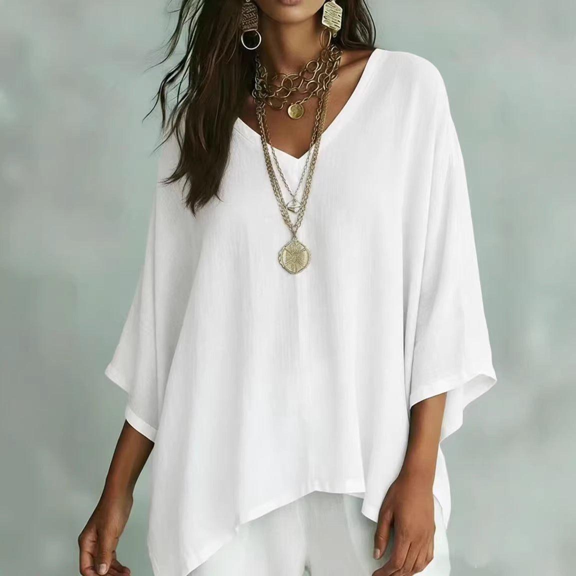 Womens Loose Solid-Colored Top Casual Comfortable All-Match T-Shirt