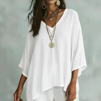 Womens Loose Solid-Colored Top Casual Comfortable All-Match T-Shirt