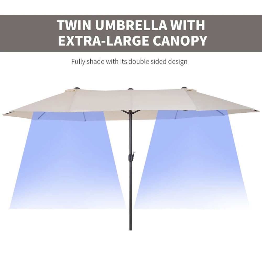 15ft Patio Umbrella Double-Sided Outdoor Market Extra Large Umbrella With Crank Handle For Deck, Lawn, Backyard And Pool, Cream White
