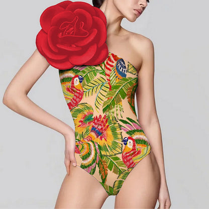 One-piece 3D Big Flower Decorative Swimsuit Suit For Women