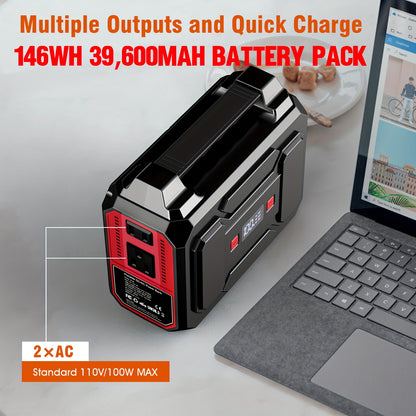39600mAh Portable Power Station - High-Capacity Small Solar Generator (Without Panel), With 110V AC Outlet, DC Port, USB-C Port, 3 USB Output, LED Light - Portable Battery Pack For Home, Outdoor Adventures, Road Trip, Camping