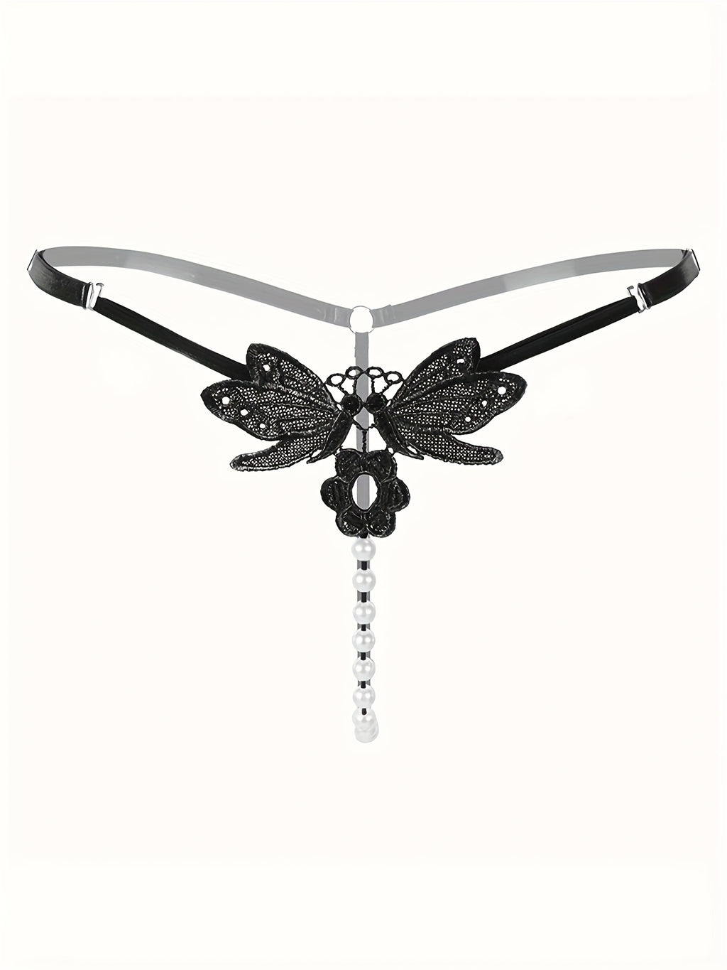 4 Pcs Seductive Lace Thongs - Sultry Low-Rise, Daring Open Crotch, Ultra-Sheer G-String with Delicate Pendant Pearl Accent - Designed for Women, Exquisite Sexy Lingerie and Intimate Underwear