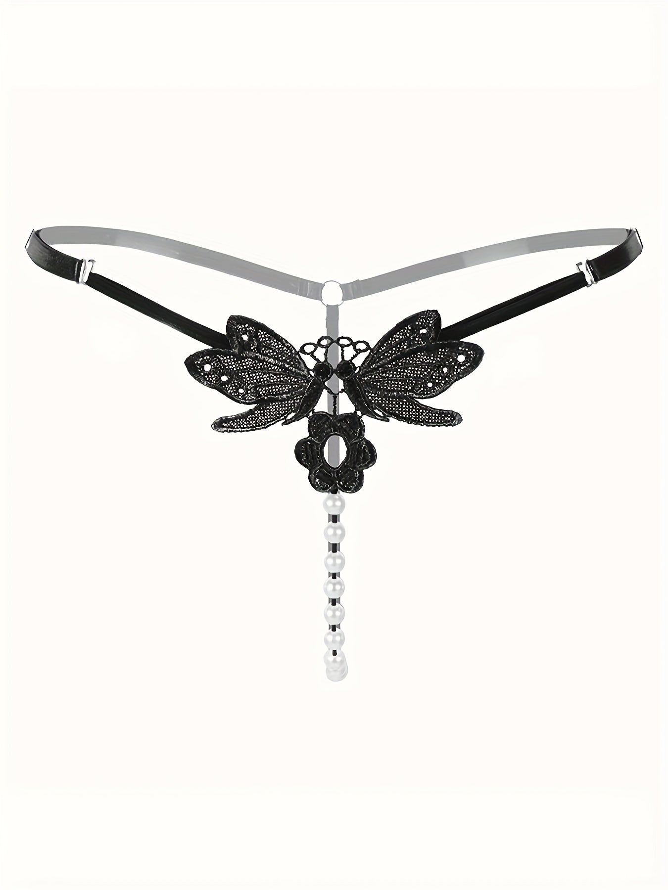 4 Pcs Seductive Lace Thongs - Sultry Low-Rise, Daring Open Crotch, Ultra-Sheer G-String with Delicate Pendant Pearl Accent - Designed for Women, Exquisite Sexy Lingerie and Intimate Underwear