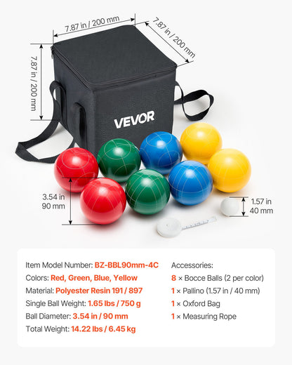 Bocce Ball Set Bocce Ball Game Set 90 Mm 8 Resin Balls 4 Colors For Beach