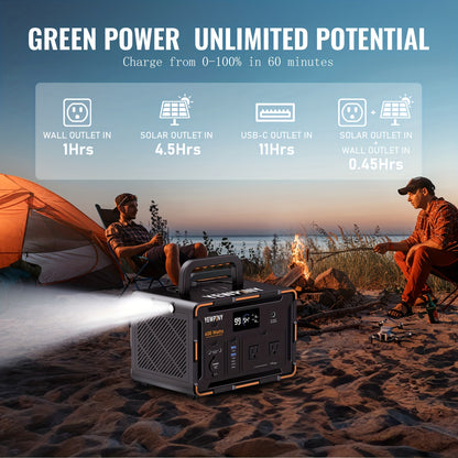 YEWPINY 600W Portable Power Station, 600W Fast Charging, 599.4Wh Lithium Battery Solar Generator AC Power Socket, DC Port, LED Lighting, PD And USB, A Total Of 9 Output Ports, Suitable for Home, Outdoor Travel, Camping And Po