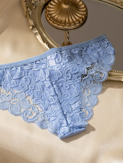 6pcs Contrast Lace Briefs, Comfy & Seamless Scallop Trim Intimates Panties, Women's Lingerie & Underwear