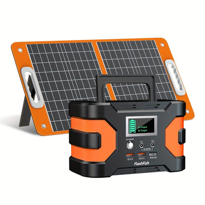 Solar Generator With Solar Panel Included, Flashfish 150W Portable Power Station+60W Solar Panel, 2 X 150W AC Outlets, 166Wh/45000mAh Backup Power Emergency Power Supply For Home Blackout/RV/Camping