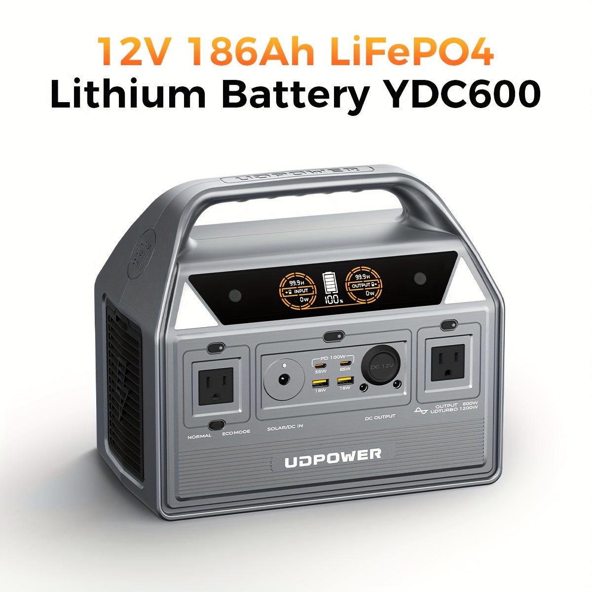 [Portable Power Station] Portable Power Station, 595Wh 600W(Surge 1200W) AC Output, LiFePO4(LFP) Battery, Solar Generator for Outdoor/Camping/Travel/RV, Emergency Power Backup(Grey)