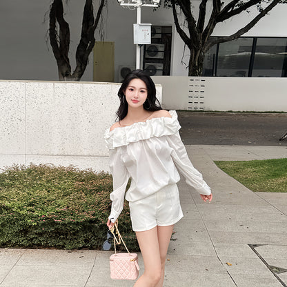 White Bud-collared Off-shoulder Blouse Top
