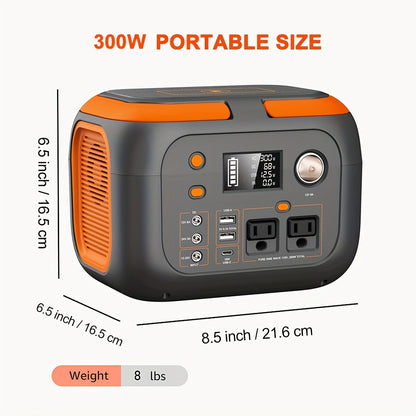 Portable Power Station 300W Solar Generator (Solar Panel Not Included), High-Capacity Battery Pack, 110V Pure Sine Wave AC Outlet, DC USB Mobile Power Supply for Camping, RV Trips, CPAP Machines, and Hurricanes, Outdoor Energ