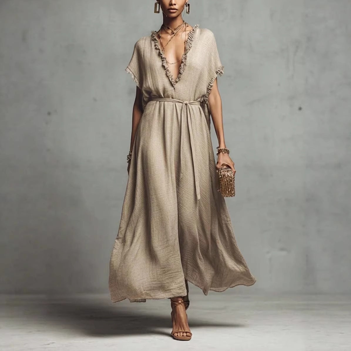 Loose-fit V-neck Casual Chic Womens Dress
