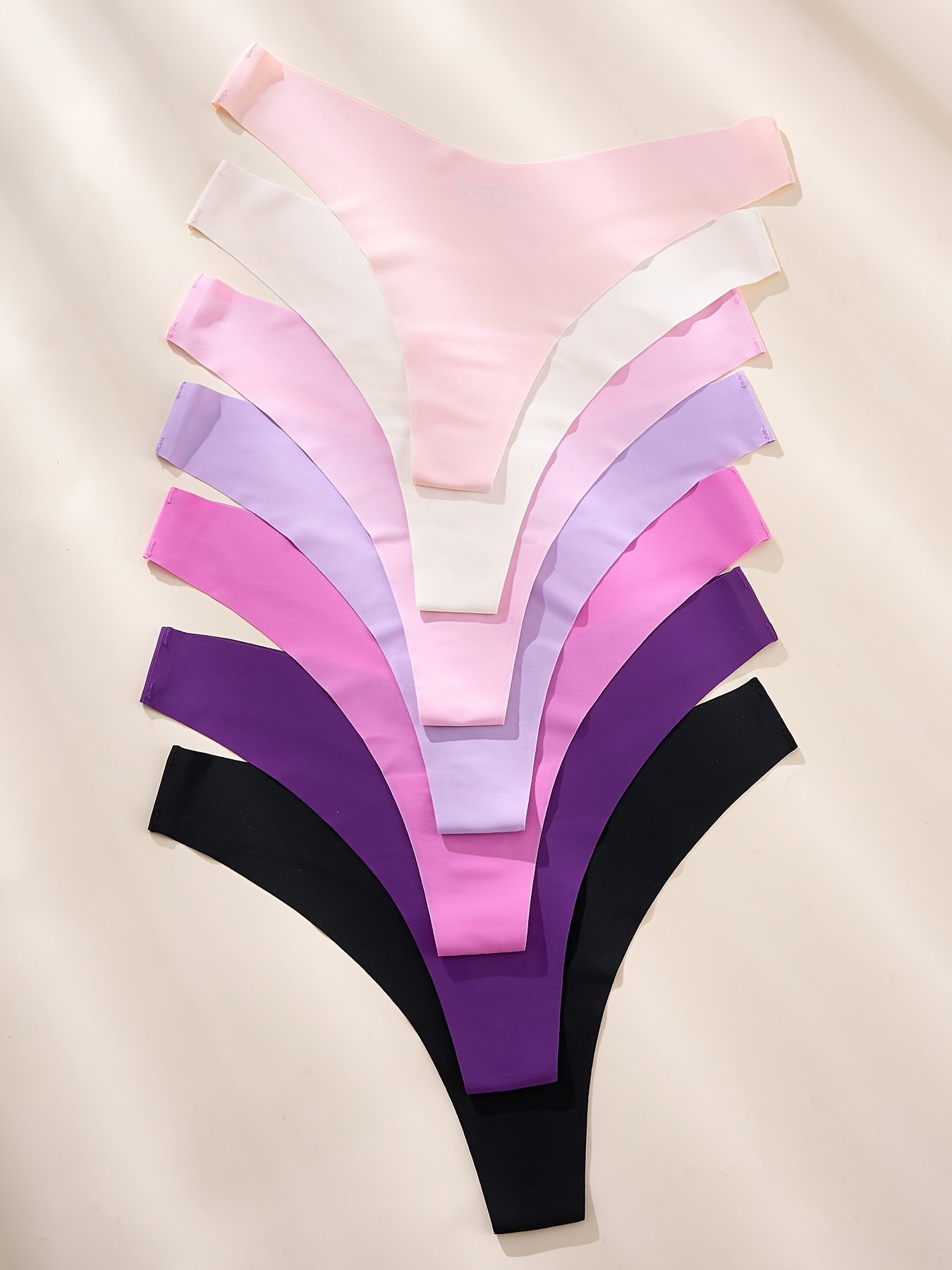 7pcs Seamless Solid Thongs, Soft & Comfy Stretchy Intimates Panties, Women's Lingerie & Underwear