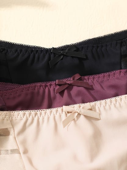 3pcs Mesh Stitching Thongs, Soft & Comfy Stretchy Intimates Panties, Women's Lingerie & Underwear