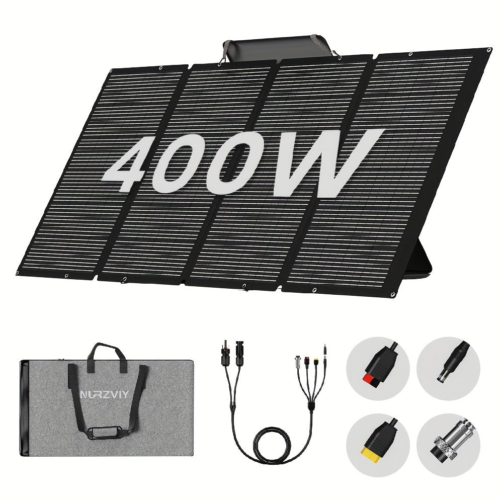 NURZVIY 400/200 Watts Foldable Solar Panel, Luggable & Durable, Portable 400W/200 Solar Charger Complete With Adjustable Stand Case, 40V For Outdoor Adventures RV Solar Generator, Without Battery