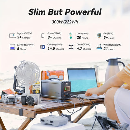 300W Solar Generator, FlashFish 60000mAh Portable Power Station Camping Potable Generator With 60W 18V Portable Solar Panel, Flashfish Foldable Solar Charger With 5V USB 18V DC Output