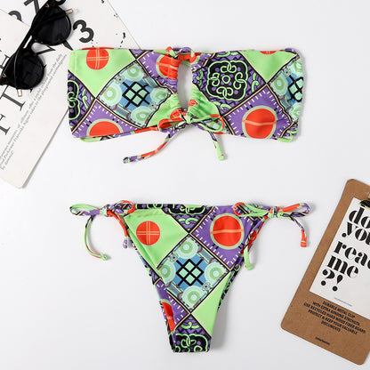 New European And American Printed Split Bikini Swimsuit