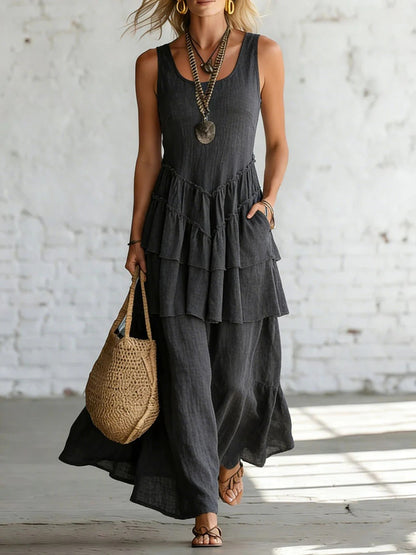 Cotton-linen Loose-fit Maxi Dress With A Sleeveless Design