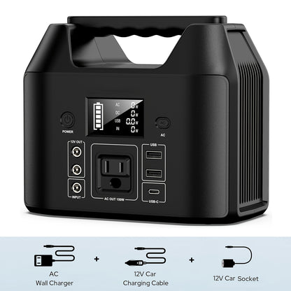 150W 155Wh/122.8Wh Portable Power Station Solar Generator, Lithium Battery Pack- High-Capacity, AC/DC/USB-C/USB Outputs, Digital Display, Overload & Overheat Protection, Compact for Home, Camping, RV Trip, Emergency Backup Po