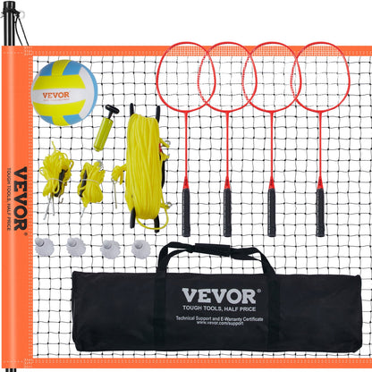 Volleyballnetz Höhenverstellbares Badmintonnetz, 91,44 X 970 Cm Tragbarer Beachvolleyball-Netz, Orange Volleyballnetz Faltbare Volleyballnetz Mit Volleyball & Tragetasche & Badmintonschläger