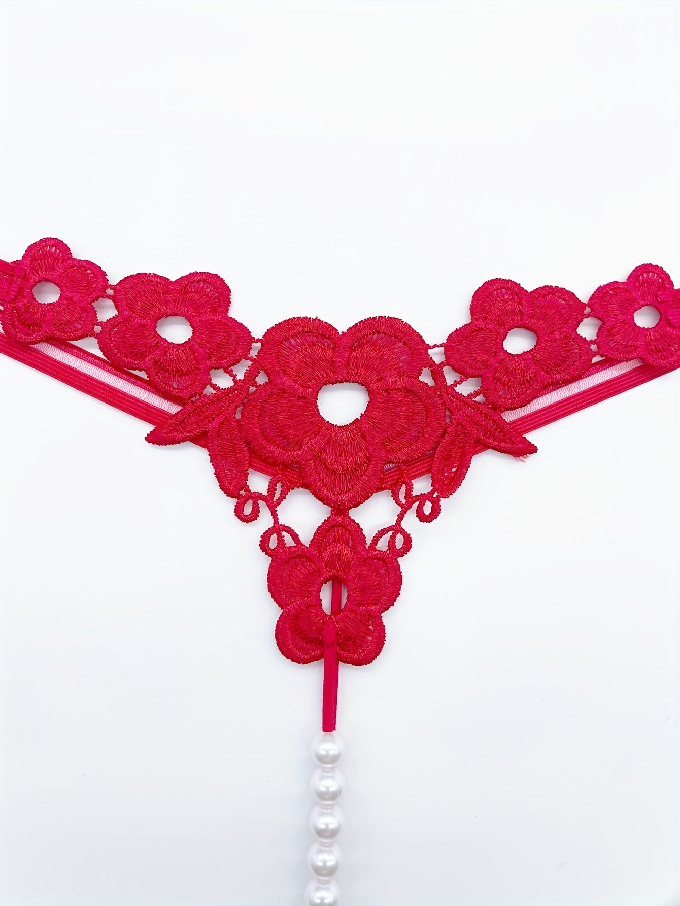 Floral Embroidery Thong, Hollow Out Faux Pearl Panties, Women's Sexy Lingerie & Underwear