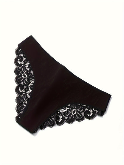 3Pcs Women's Sexy Lace Briefs Seamless Comfortable Panties Low-waist Underwear Ladies Intimate Plus Size Lingerie Exquisite Floral Set Bikini Briefs.