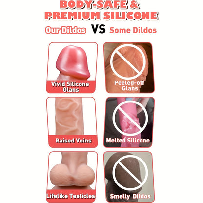 Realistic 7.3" Silicone Dildo, Flesh-Toned, Non-Latex, Waterproof PVC Material, Suction Cup Base, for Handheld Use