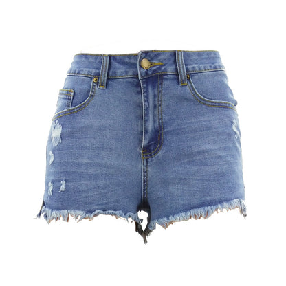 Ripped Stretch Denim Womens High-Waist Shorts