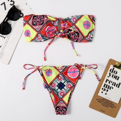 New European And American Printed Split Bikini Swimsuit
