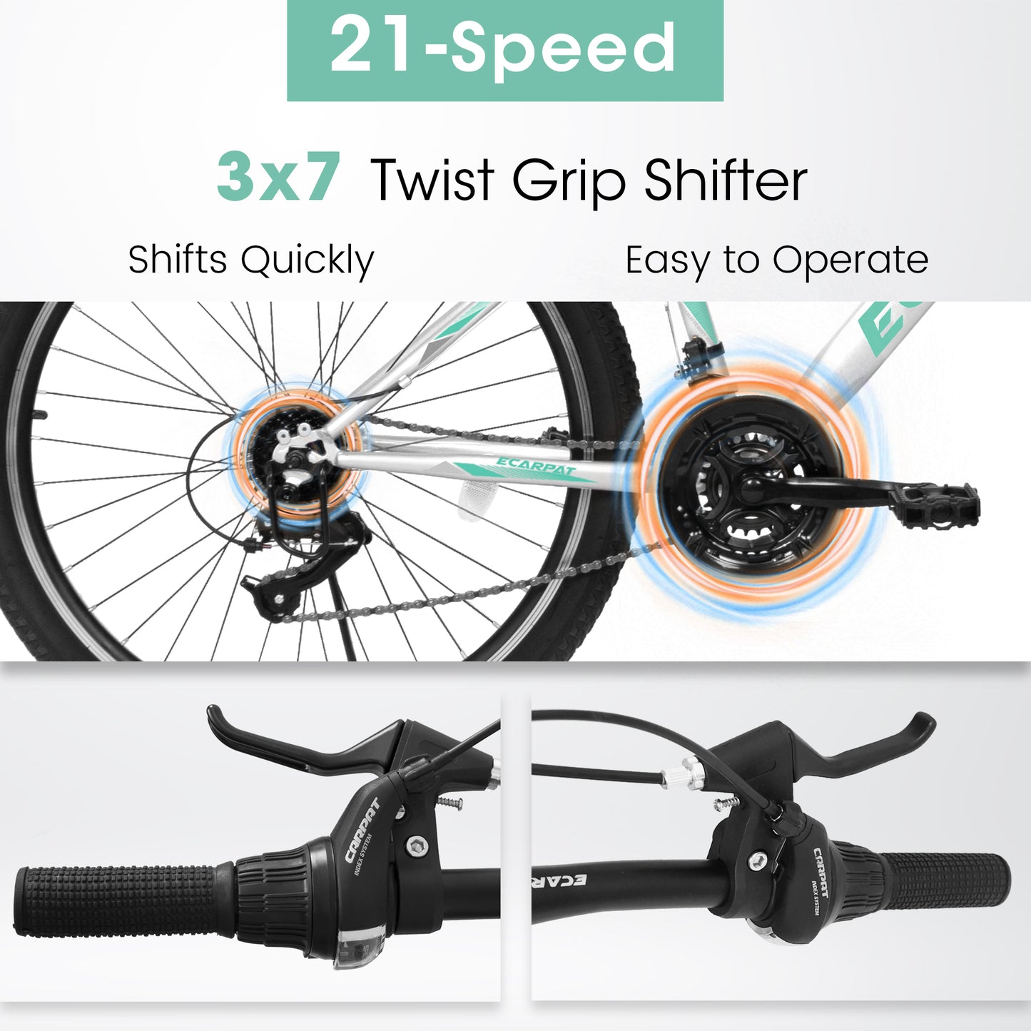 A26208 Ecarpat 26 Inch Mountain Bike, 21-Speed V-Brake, Front Suspension, Carbon Steel Frame Mountain Bike For Teenagers Girls Women Bicycles