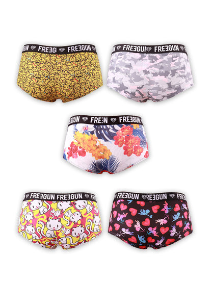 5pcs Soft & Comfortable Cartoon Print Boy Shorts - Women's Lingerie & Underwear with Cute Designs, Breathable Fabric, and Relaxing Fit for Everyday Wear