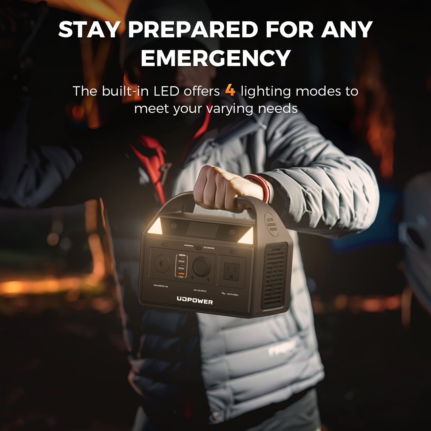 UDPOWER Portable Solar Generator - 1200W, 800W, 400W Options, AC Outlet, 2 DC & 3 USB Ports, Backup Battery for Outdoor Trips, Camping & Emergency, Outdoor Power Station | Modern Power Station | Durable Power Source, Portable