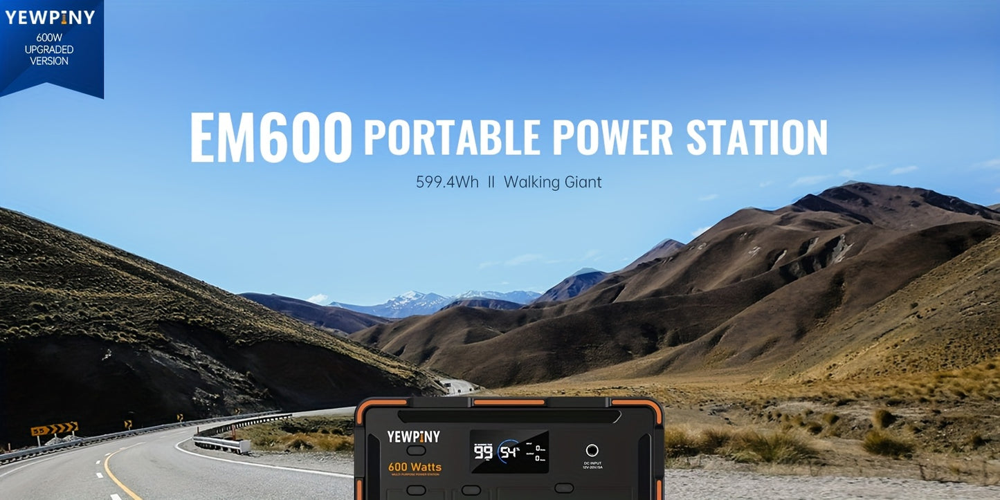YEWPINY 600W Portable Power Station, 600W Fast Charging, 599.4Wh Lithium Battery Solar Generator AC Power Socket, DC Port, LED Lighting, PD And USB, A Total Of 9 Output Ports, Suitable for Home, Outdoor Travel, Camping And Po