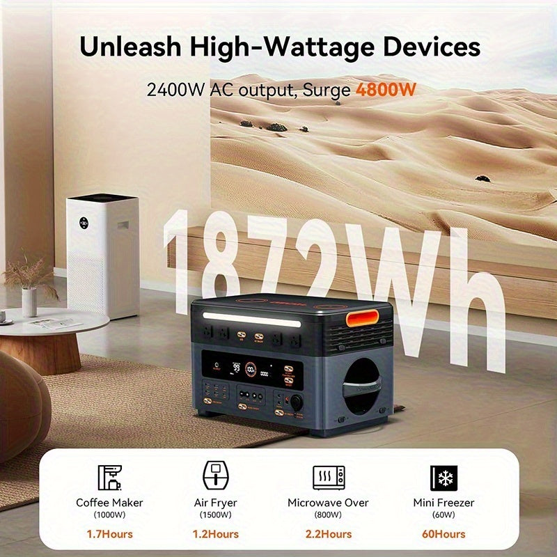OSCAL 2400W Solar Generator PowerMax 2400 | 1872Wh Portable Power Station with 1.45H Full Charging, APP Control, Battery Backup for Home, Camping & RVs, 4800W Peak, LiFePO4 Battery, Metal & Plastic Construction