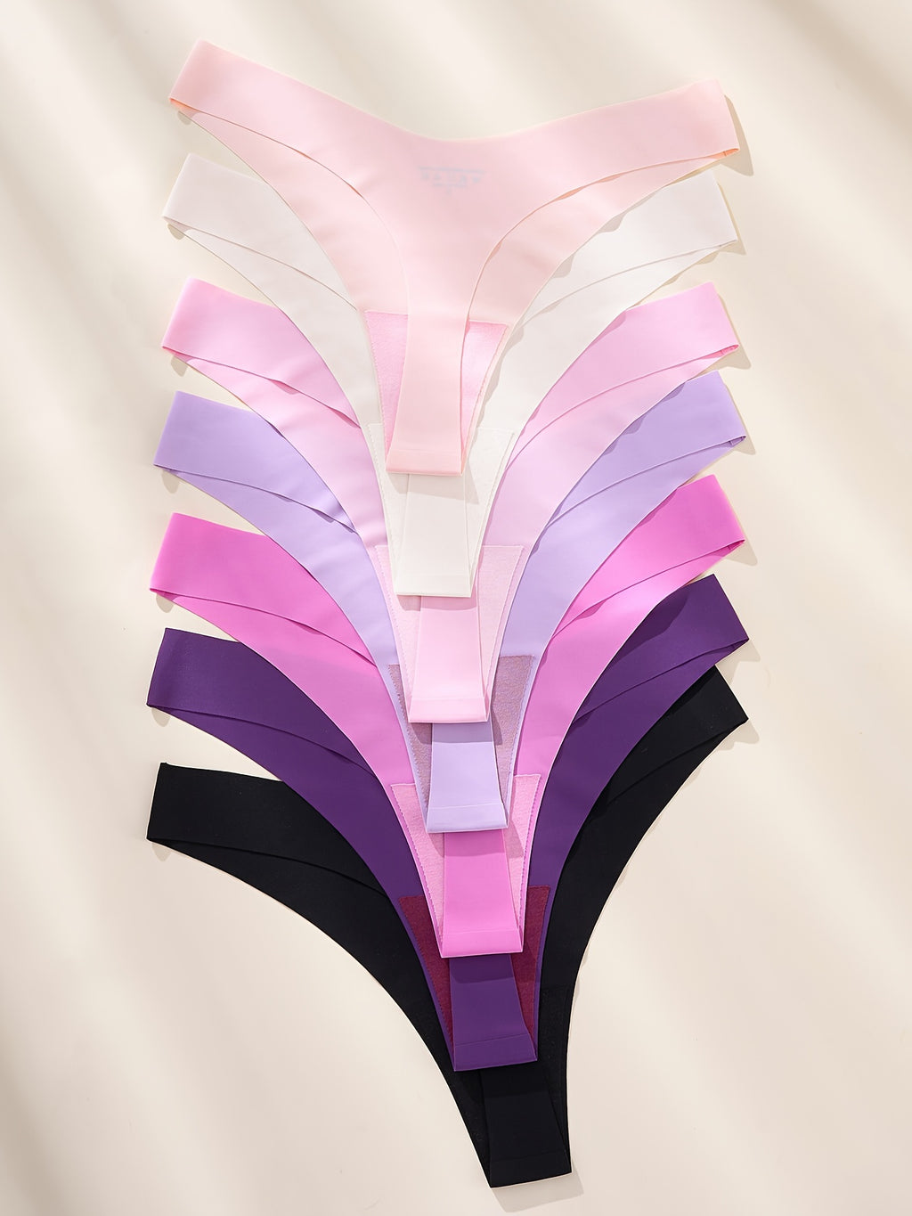 7pcs Seamless Solid Thongs, Soft & Comfy Stretchy Intimates Panties, Women's Lingerie & Underwear