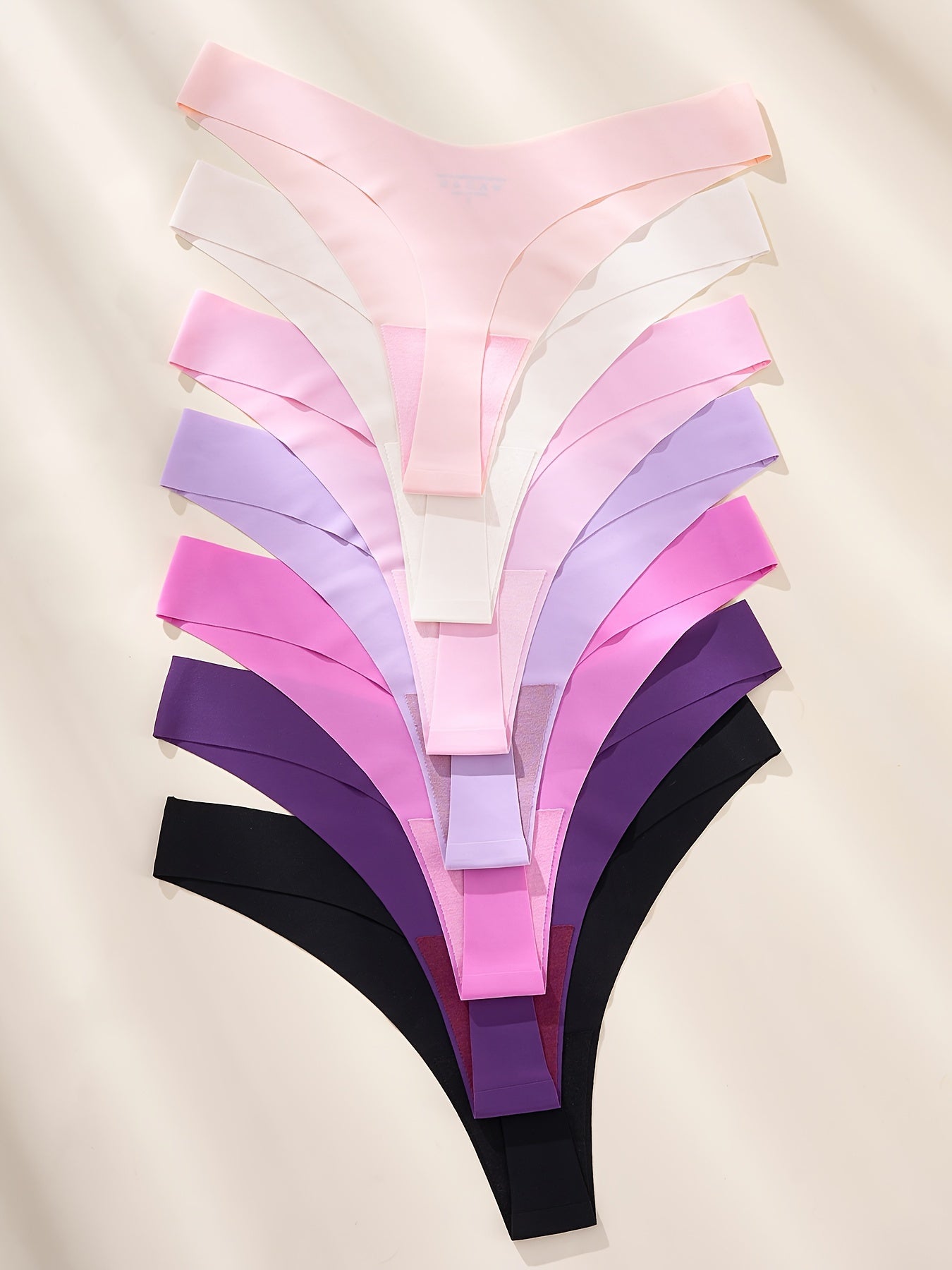 7pcs Seamless Solid Thongs, Soft & Comfy Stretchy Intimates Panties, Women's Lingerie & Underwear