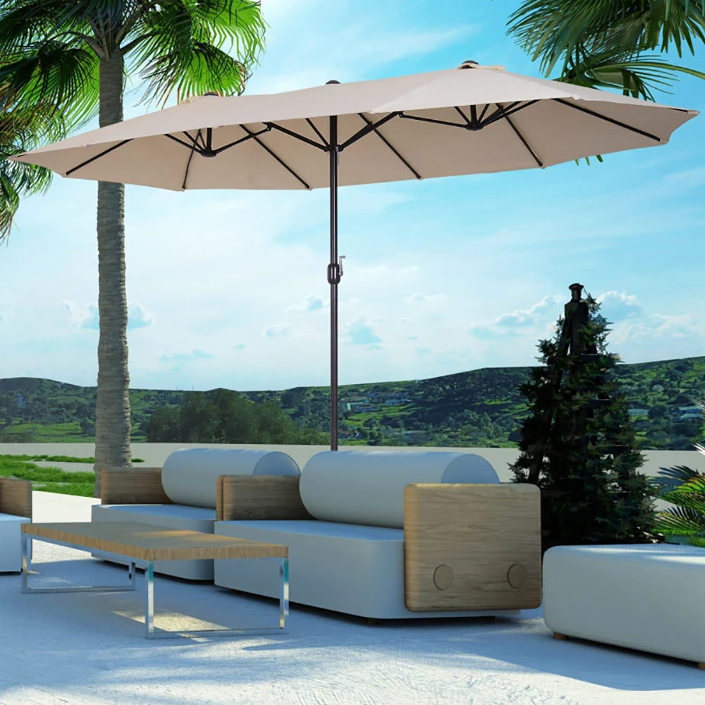15ft Patio Umbrella Double-Sided Outdoor Market Extra Large Umbrella With Crank Handle For Deck, Lawn, Backyard And Pool, Cream White
