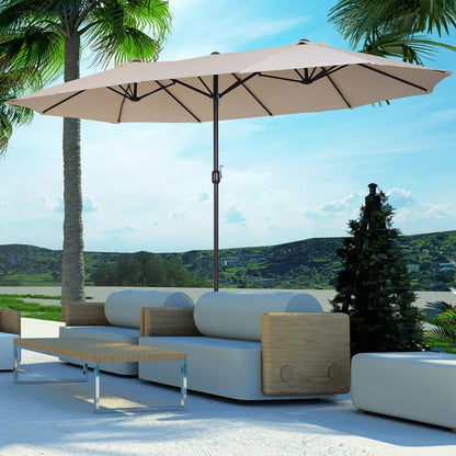 15ft Patio Umbrella Double-Sided Outdoor Market Extra Large Umbrella With Crank Handle For Deck, Lawn, Backyard And Pool, Cream White