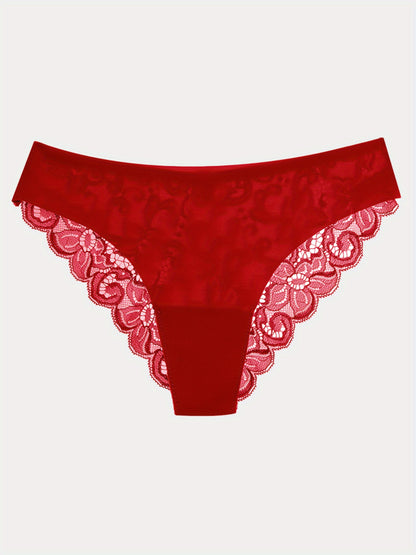 6pcs Contrast Lace Briefs, Comfy & Seamless Scallop Trim Intimates Panties, Women's Lingerie & Underwear