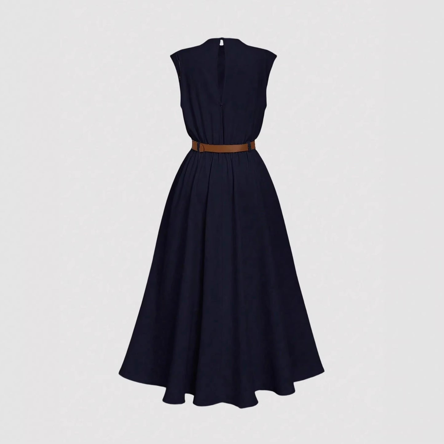 Solid-color High-neck One-sided Ruched Sleeveless Dress