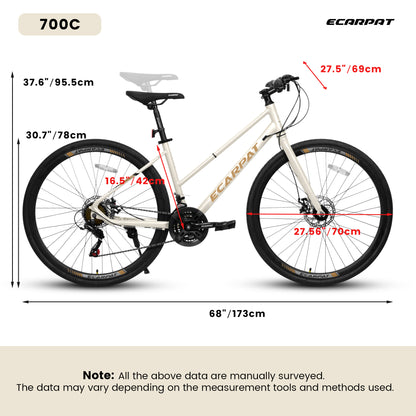 A28250 700Cx35 Road Bike With Aluminum Alloy Wheels, 21-Speed Gear System, Disc Brakes, Wide Tires Ideal For Urban Commuting And Student Transportation