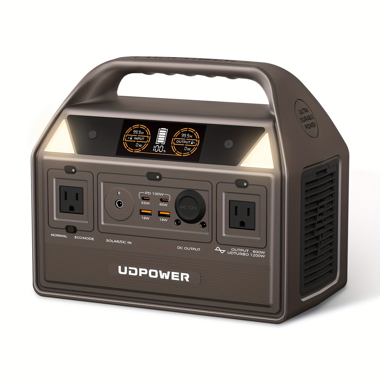 UDPOWER Portable Solar Generator - 1200W, 800W, 400W Options, AC Outlet, 2 DC & 3 USB Ports, Backup Battery for Outdoor Trips, Camping & Emergency, Outdoor Power Station | Modern Power Station | Durable Power Source, Portable