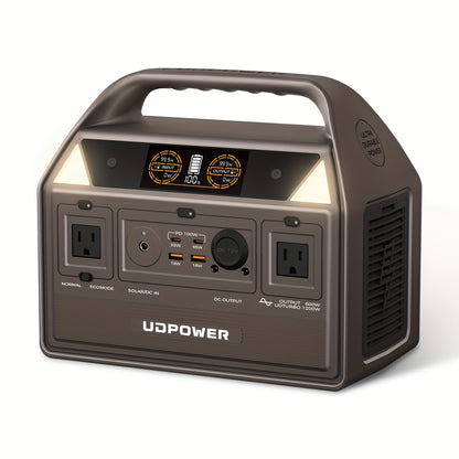 UDPOWER Portable Solar Generator - 1200W, 800W, 400W Options, AC Outlet, 2 DC & 3 USB Ports, Backup Battery for Outdoor Trips, Camping & Emergency, Outdoor Power Station | Modern Power Station | Durable Power Source, Portable
